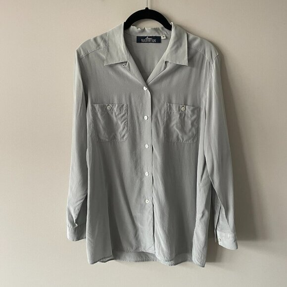 Vintage Ann Wayburn Long Sleeve Side Slit Casual Button Down Shirt Gray Small - Picture 2 of 8